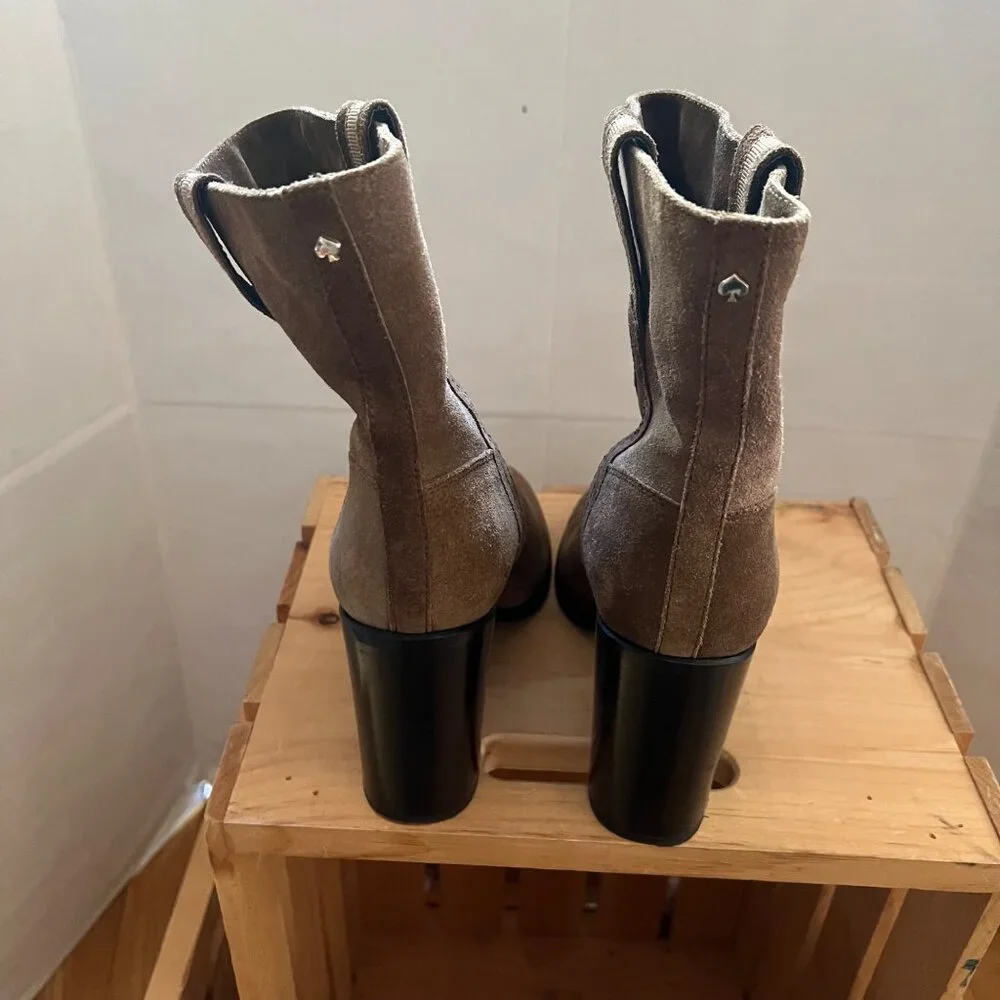 Kate Spade New York Size 9 Tobacco Brown Baise Suede Pull On Heeled Ankle Boots - Picture 7 of 16